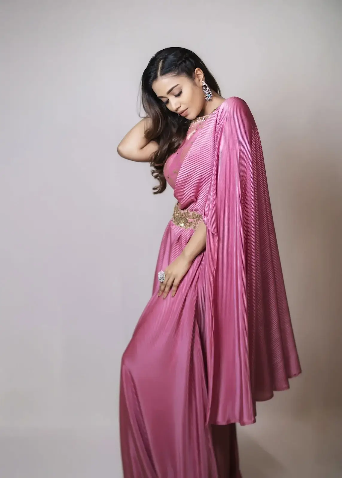 Beautiful Indian Girl Nivetha Pethuraj in Traditional Pink Saree